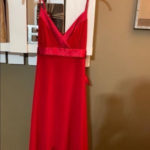 Silky stretchy Red Dress with satin trim.